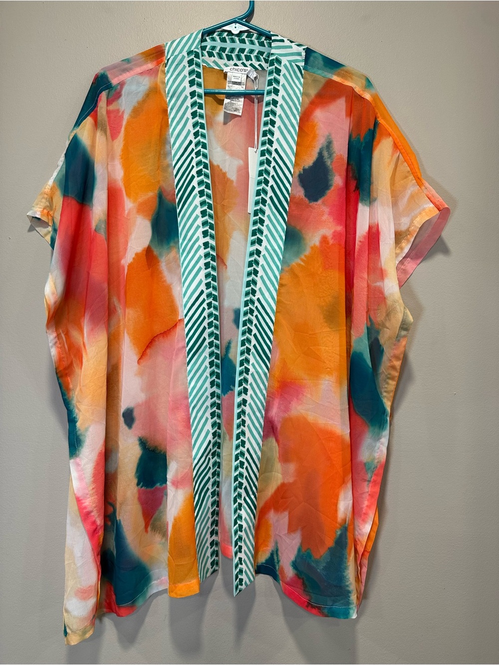 NWT Chico's Watercolor Abstract Print Ruana Kimono Wrap Cover-Up